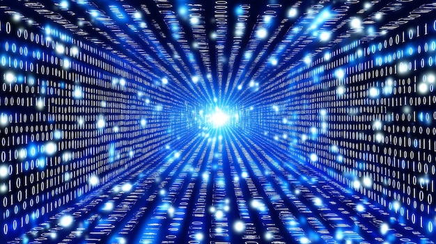 abstract digital binary code tunnel with glowing lights representing the flow of data and information in the digital world perfect for technology internet and cyber security concepts