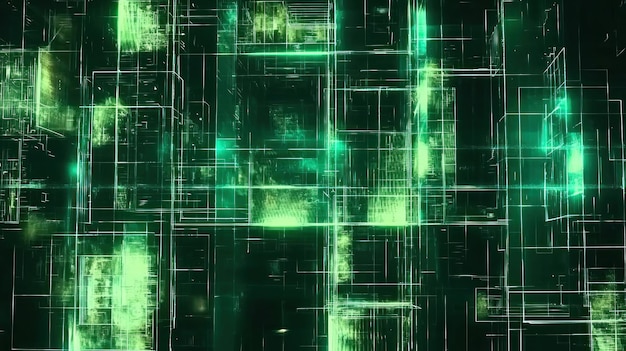 Abstract Digital Cityscape Neon Green Grid Network (Rete di griglia verde del paesaggio urbano digitale)