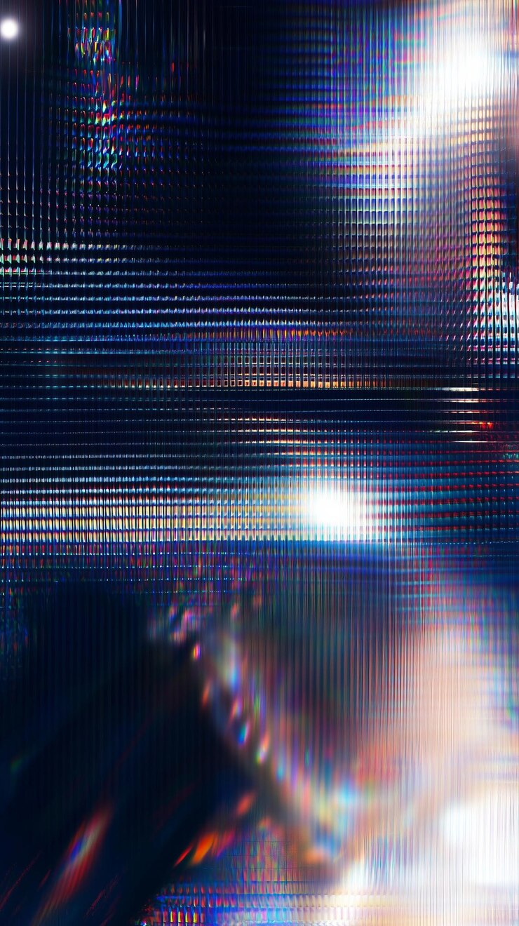 Photo abstract digital glitch with vibrant lights and distorted patterns