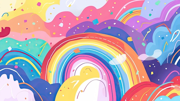 Abstract doodle arcobaleno arco di pioggia colore cielo sole gioia spettro luce dispersione bellezza leprechaun felicità arco natura generato da AI