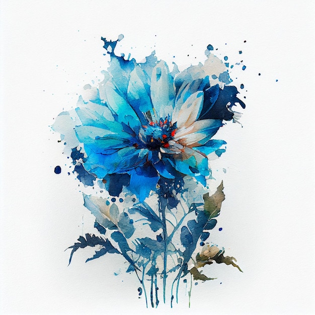 Abstract doppia esposizione acquerello fiore blu Illustrazione digitale