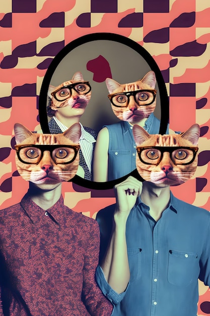 Abstract Funky Cats music band illustrazione pop retrò alla moda e patternxA coroful
