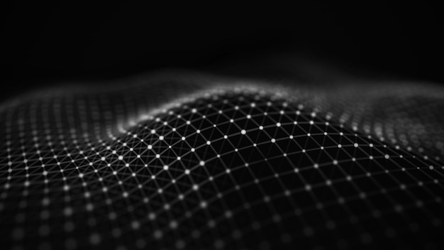 abstract futuristic background wave with connecting dots and lines on dark background wave of particles
