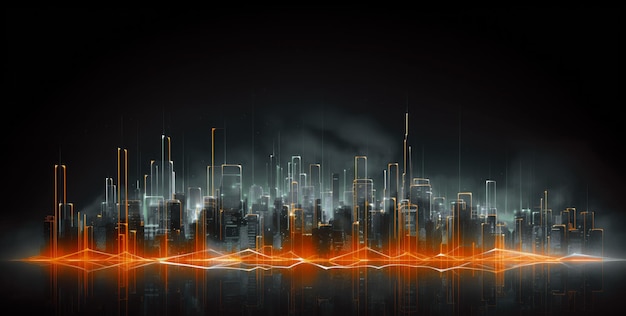 Abstract futuristic night city Concept for IOT smart city speed connection and taintless advanced communication network