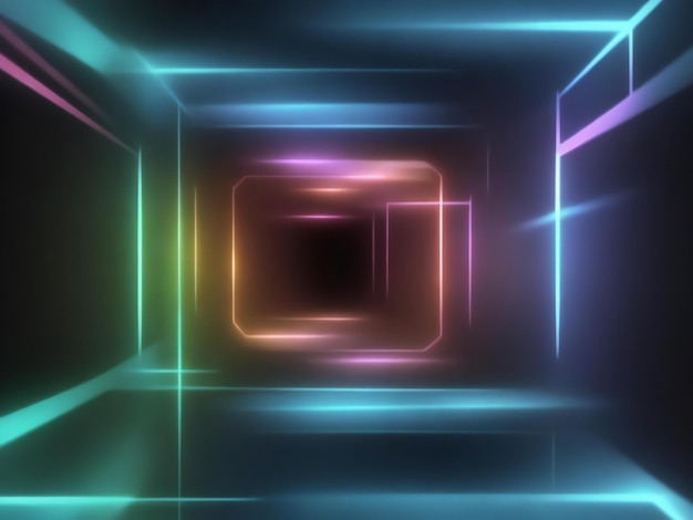 Abstract geometrico neon sfondo linee laser luminose nel buio carta da parati futuristica ai generato