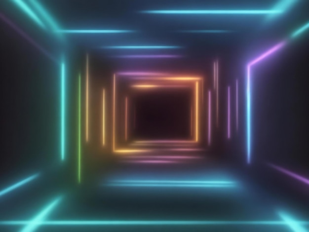 Abstract geometrico neon sfondo linee laser luminose nel buio carta da parati futuristica ai generato