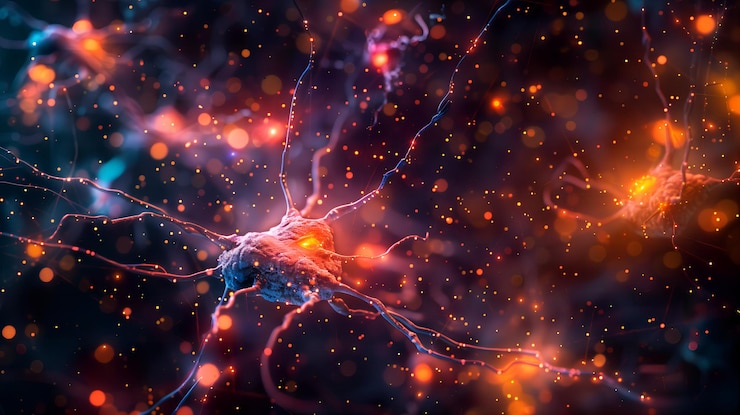 Photo abstract image of colorful glowing neurons