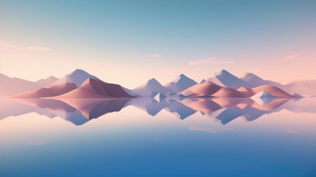 Abstract Montagne futuristiche riflesse in un lago in primo piano generativo AI