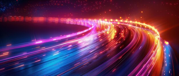 Abstract Movimento di velocità sulla strada luminosa al neon al buio