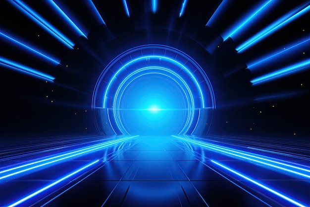 Abstract neon blu sfondo cyber spazio universo parallelo linee strisce bagliore generato dall'intelligenza artificiale