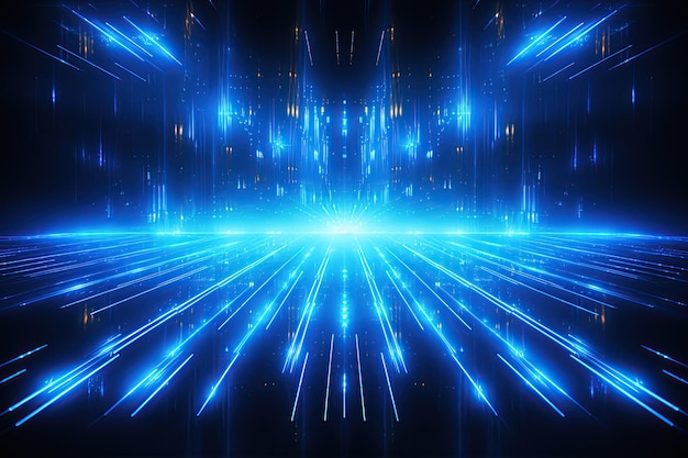 Abstract neon blu sfondo cyber spazio universo parallelo linee strisce bagliore generato dall'intelligenza artificiale