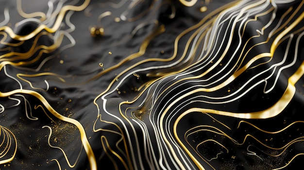 Abstract nero e oro Rilievo topografico realistico 3D testurato con strati ondulati