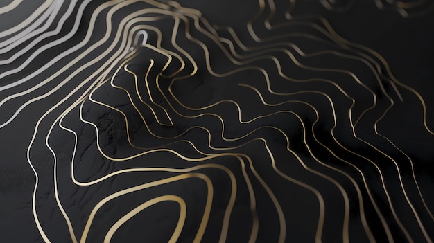 Abstract nero e oro Rilievo topografico realistico 3D testurato con strati ondulati