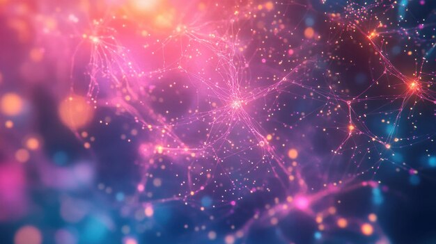 Abstract network connection with glowing particles and lines