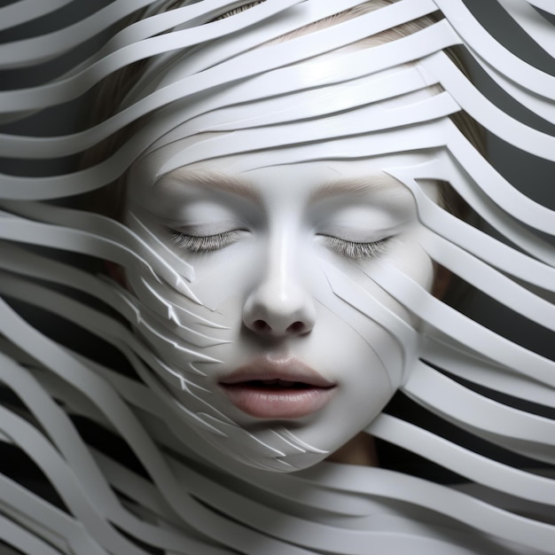 Abstract Paper sul viso di Woman39 in stile Daz3d con fogli di resina e linee dinamiche