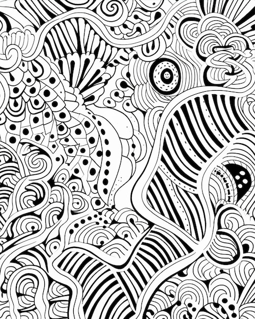 Abstract Pattern Coloring Drawing in Black and White