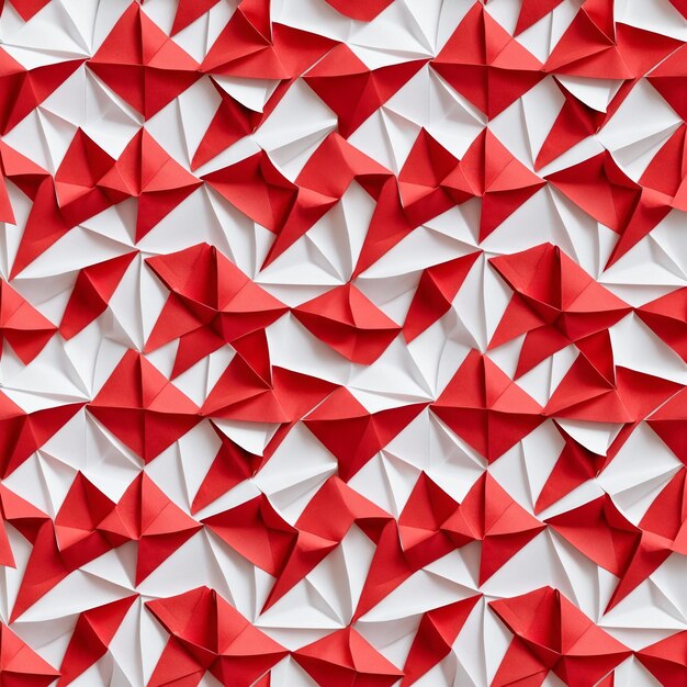 Abstract pattern di origami su carta rossa e bianca brillante senza cuciture