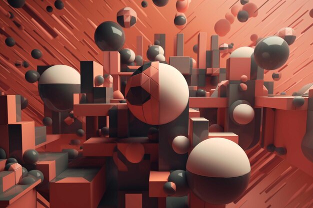 Abstract rendering 3d di composizione geometrica caotica Composizione di cubi e sfere