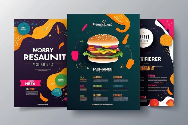 Abstract Restaurant Flyer Design Template menu del ristorante e modelli di design del flyer moderni con dimensioni colorate A4