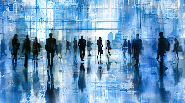 Abstract Scena aziendale Gruppo a silhouette in ambiente aziendale Vita urbana dinamica e interazione professionale