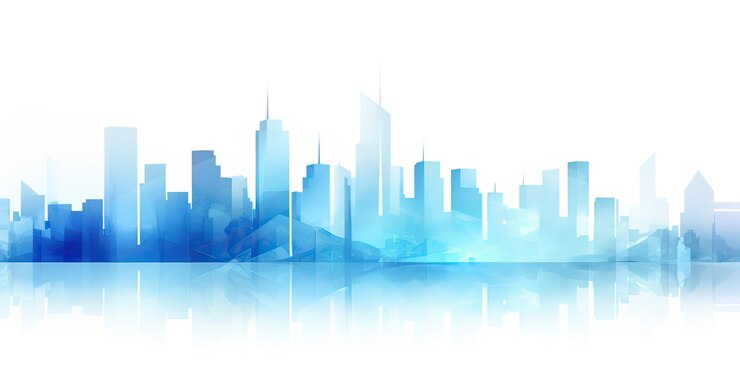 Abstract skyscrapers white and blue background geometric pattern of towers perspective graphic