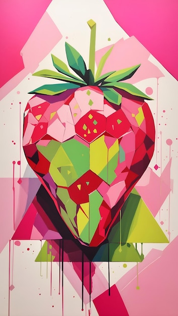 Abstract Strawberry Artwork Geometric Acrylic Painting Colorful Background Digital Design Art Card