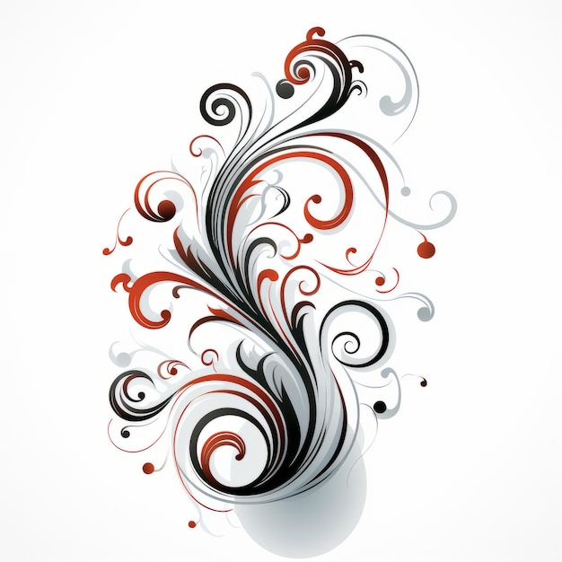 Abstract Swirls grigio scuro e rosso Elemento di design calligrafico