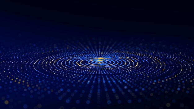 abstract technology blue circle wave flow of particles big data transfer visualization 3d rendering