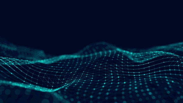 Abstract technology wave Flow of particles Big data transfer visualization 3d rendering