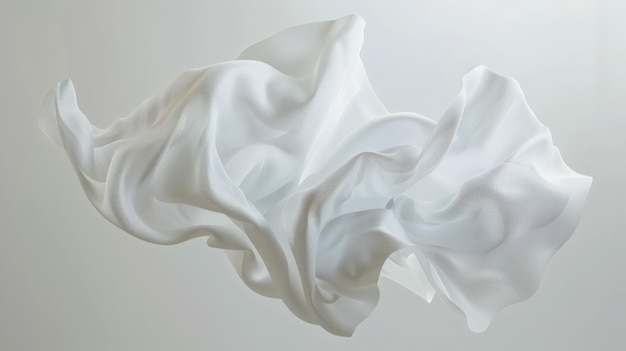 Abstract tessuto bianco fluente su sfondo grigio chiaro in soft focus