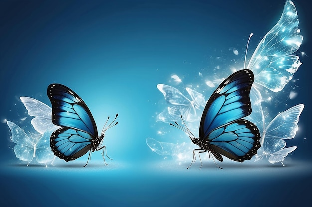 Abstract Trasformazione digitale aziendale innovativa dell'evoluzione del ciclo di vita della farfalla sfondo blu