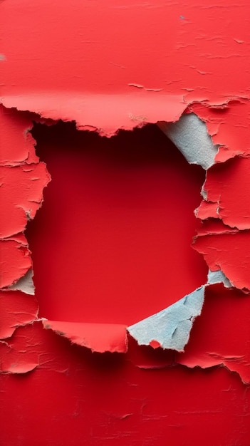Abstract vuoto carta rossa con un buco isolato su carta da parati mobile verticale bianca