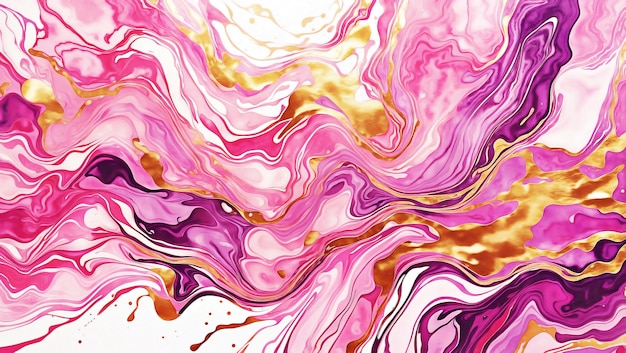 Abstract watercolor background illustration Abstract painting of purple pink color with golden lines with liquid liquid marble swirl waves banner texture isolated on white Generative ai