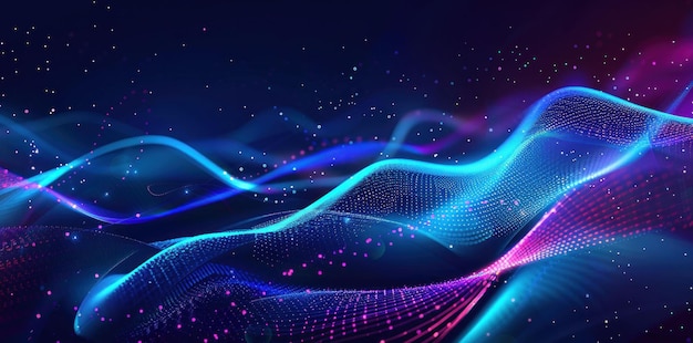 Abstract wave background with vibrant neon colors on a dark backdrop representing dynamic motion and energy