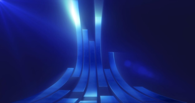 Abstratti metallici brillanti linee e strisce brillanti in raggi di luce volano verso l'alto su uno sfondo scuro