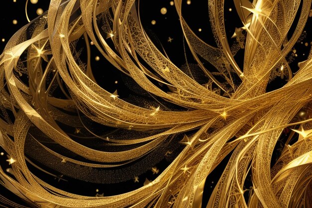 Abstrazione di lusso ruotante sullo sfondo d'oro con particelle d'oro Natale Particelle di luce dorata