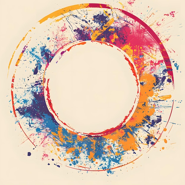 Abstrazione di vernici colorate sullo sfondo con cornice circolare Illustrazione vettoriale