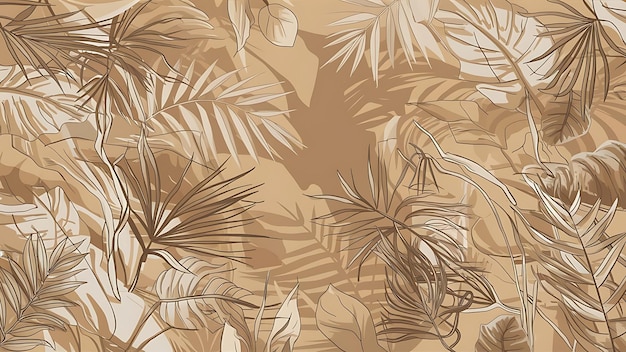 Abstrazione fogliame sfondo botanico carta da parati beige di piante tropicali rami foglie foglie di palma foglie linea arte fogliame design per stampe di bandiere decorazione decorazione artistica a parete