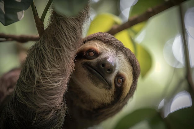 Accattivante bradipo che va in giro nella foresta pluviale centroamericana