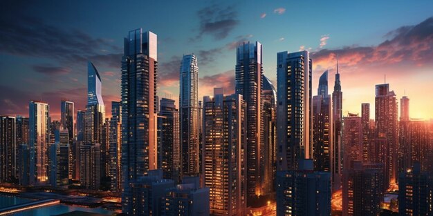Accattivante edificio Urban City Skyline e nuvole Sfondo AI Generato