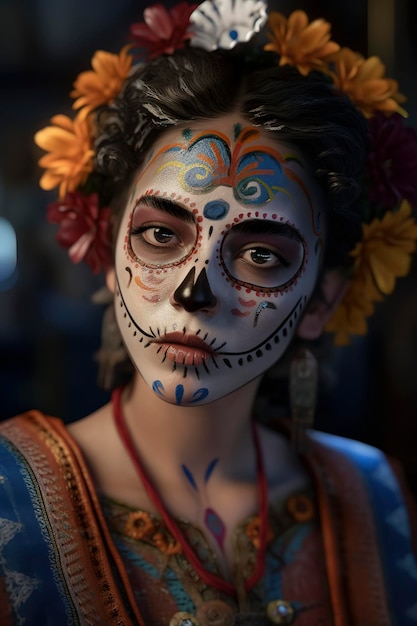 Accattivante ritratto di Catrina A Beautiful Day of the Dead Tradizione IA generativa