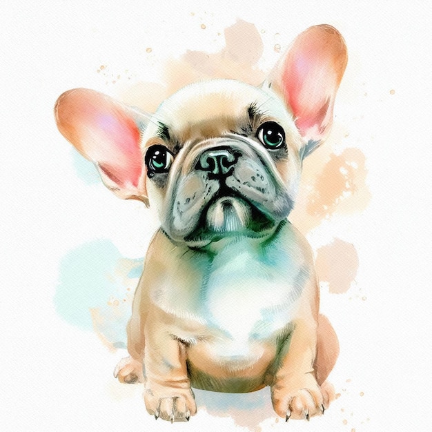 Accattivante ritratto di cucciolo di bulldog francese ad acquerelli