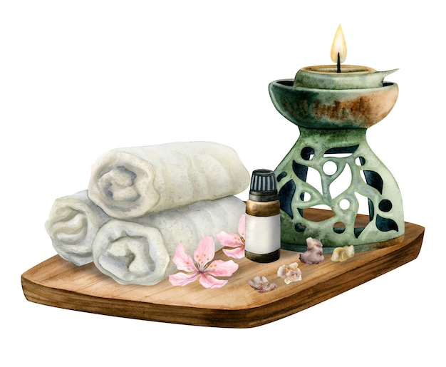 Accessori da bagno per aromaterapia spa Lampada aromatica asciugamani olio profumato fiore rosa sale Acquarello benessere