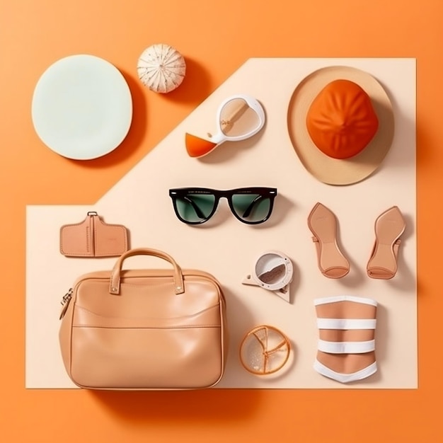 Accessori da spiaggia moderni Flat Lay Generative AI