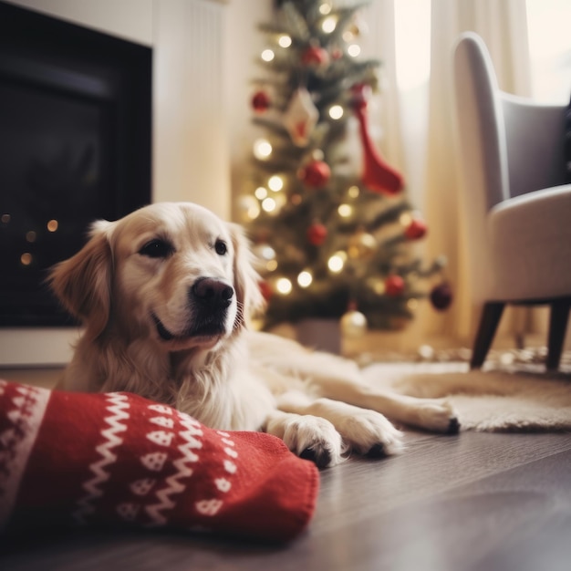 Accogliente cane con calzini Illustration AI GenerativexA