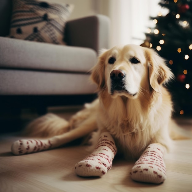 Accogliente cane con calzini Illustration AI GenerativexA