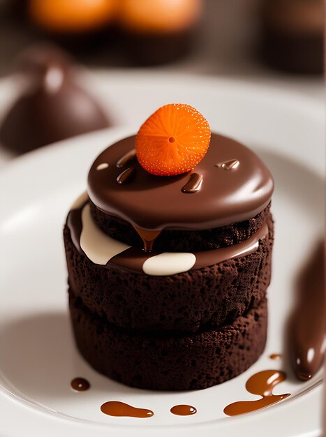 Accogliente dessert al cioccolato dettagliato nell'atmosfera del ristorante
