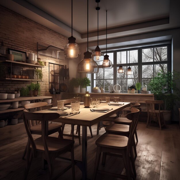 Accogliente interno in legno del ristorante Comfortabile sala da pranzo moderna sfondo di design tradizionale