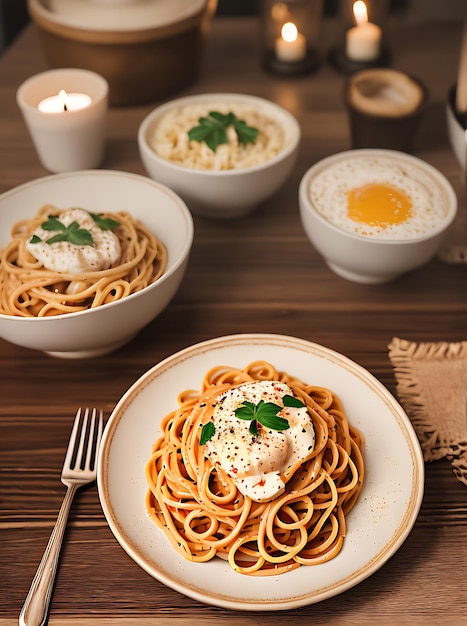 Accogliente ristorante di pasta con decorazioni dettagliate