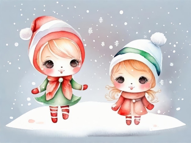 Accogliente scena natalizia ad acquerello su uno sfondo bianco
